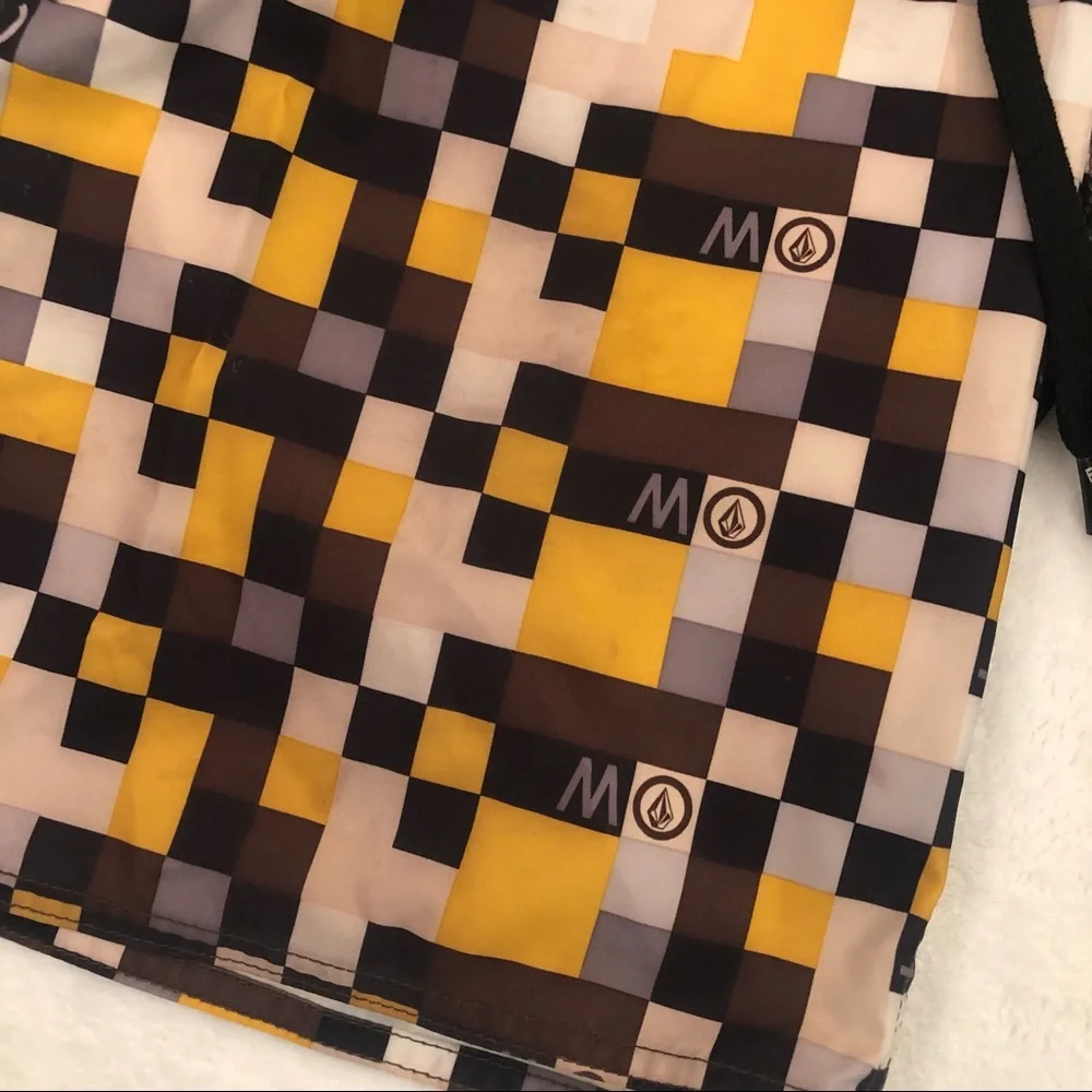 Volcom Stone Surf Skate Brown Yellow Tan Beach Swim Trunks Board Shorts Mens 31